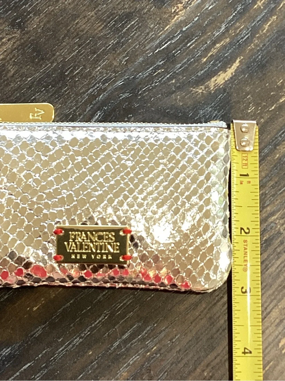 Frances Valentine Bitsy Snakeskin Embossed Silver Metallic Leather Key Pouch
